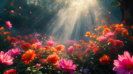 Obraz na płótnie Canvas Enchanted Blossoms: A Surreal Garden Awakening