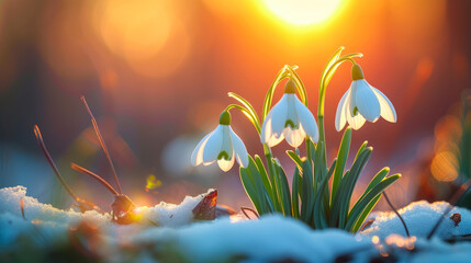 Nature's Awakening: Snowdrops Bask in Morning Radiance