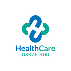 concept letter h with plus logo, health care logo design vector illustration