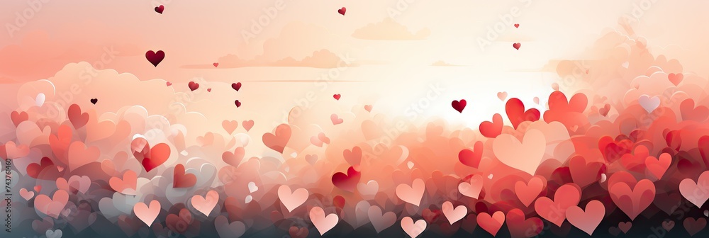 Leinwandbilder A large group of hearts of various colors and sizes float gracefully in the air, creating a dreamy and whimsical scene