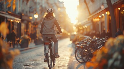 Tourist riding a bike in Paris