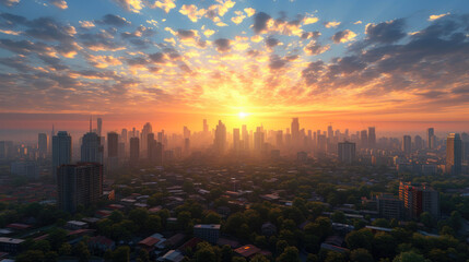 Fototapeta premium City Symphony: High-Rises Dancing in the Distant Sky