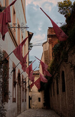 The flags of a district in the center of Foligno.
