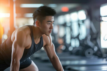 Fototapeta na wymiar Man working out in gym