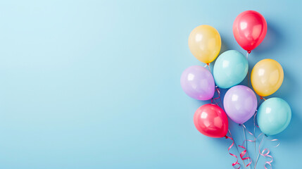 Fototapeta na wymiar Colorful Balloons Floating on Soft Azure