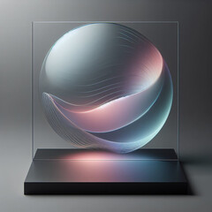 Minimalist holographic abstract background. Shapeless close-up ribbed plastic or glass object.