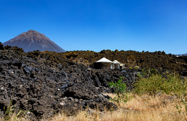 Traditional huts, Cha das Caldeiras, Island Fogo, Island of Fire, Cape Verde, Cabo Verde, Africa.