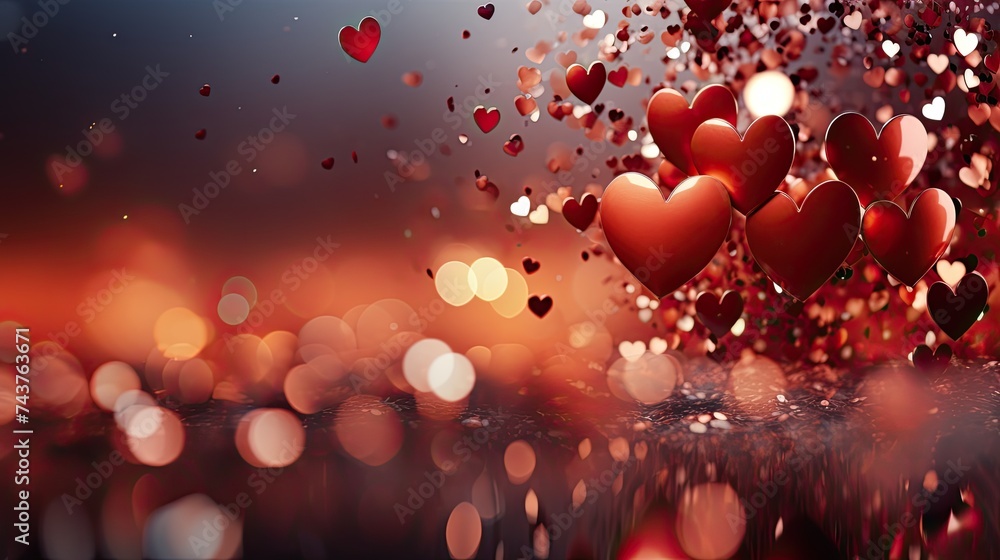Poster red hearts gracefully floating in the air, creating a mesmerizing and enchanting scene