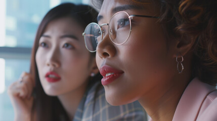 Two women sitting together in front of window