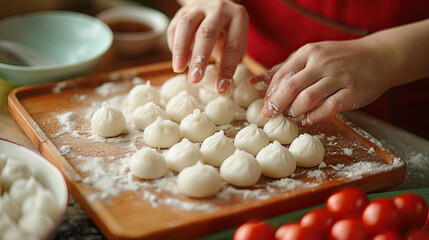 preparing chinese new year dumplings