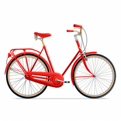 Vintage illustration style of red bicycle with basket isolated on white background. Vector illustration.
