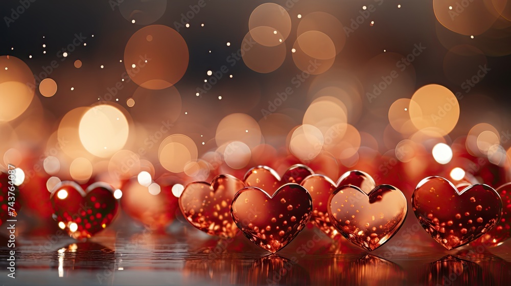 Aufkleber A group of vibrant red hearts arranged neatly on top of a wooden table, creating a beautiful and captivating display