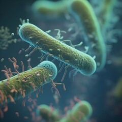 3d Render of bacteria, germs, viruses and other biological micro-organisms on black background - obrazy, fototapety, plakaty