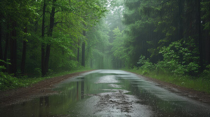 Misty Woodland Journey: Rain-Kissed Pathways