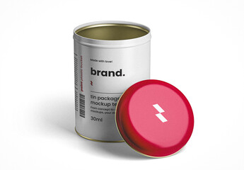 Cylindrical Tin Container Mockup with Opened Cap - obrazy, fototapety, plakaty