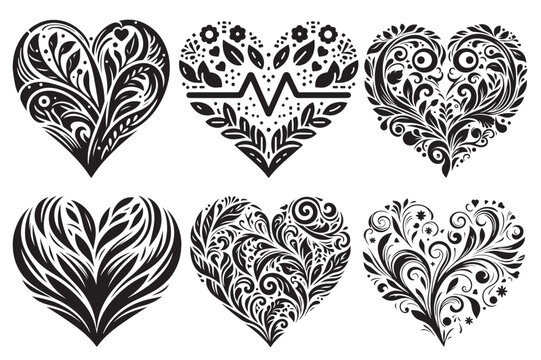 set of black and white hearts