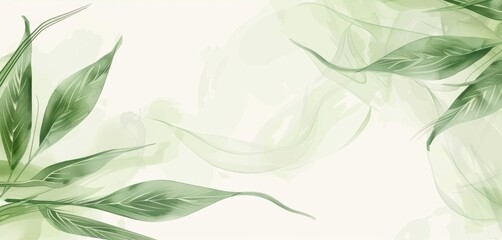 Serene abstract design featuring gentle green leaves on a soft, ethereal background, evoking a calm, eco-friendly atmosphere.