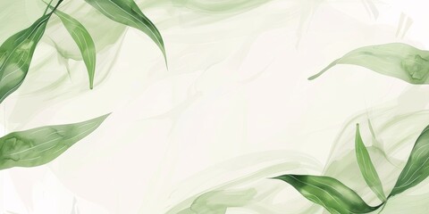 Serene abstract design featuring gentle green leaves on a soft, ethereal background, evoking a calm, eco-friendly atmosphere.