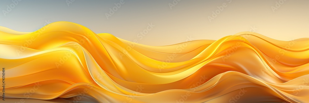 Poster Swirling golden waves undulate and overlap, creating a dynamic and abstract yellow background full of movement and energy