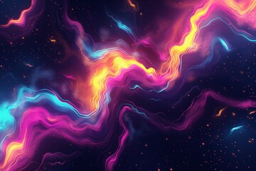 Vibrant Cosmic Abstract Background with Neon Colors and Glittering Stars, Artistic Representation of Space and Infinity