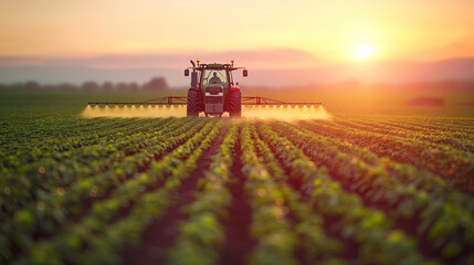 Fototapeta premium system in the field - crop sprayer spraying pesticide on a field