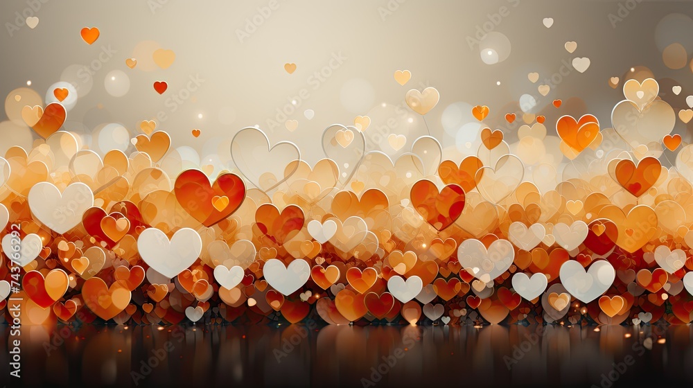 Poster a beautiful scene of colorful hearts floating gracefully in the air, creating a dreamy and romantic 