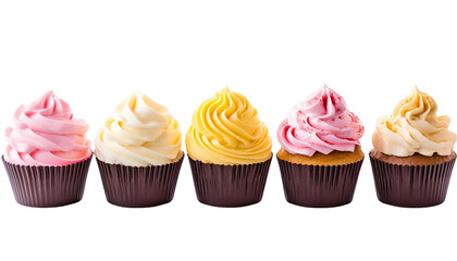 Set of cupcakes isolated on transparent background.