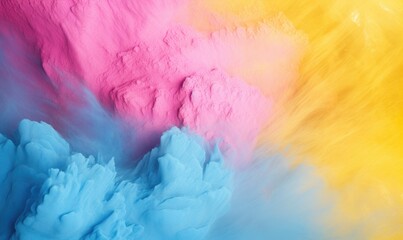 Colorful powder background, blue, yellow, pink. Holi powder.
