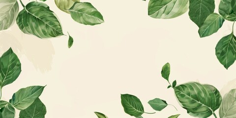 Lifelike depiction of lush green leaves against a subtle cream backdrop, illustrating nature's serene beauty.