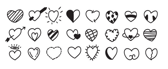 hand drawn heart icon love collection isolated on white background.