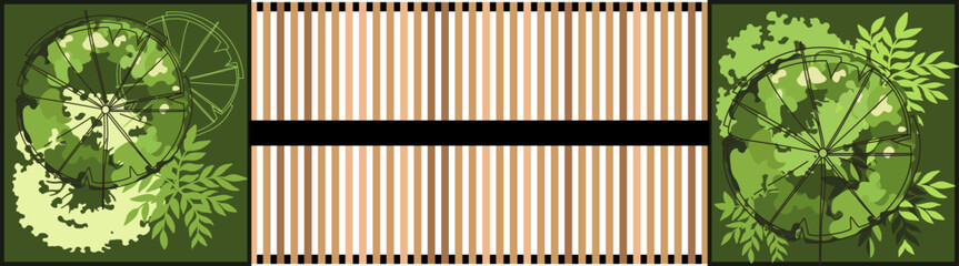 Top view of a bench for the architectural landscape plans. Bench with trees and greens. Entourage design. Vector.