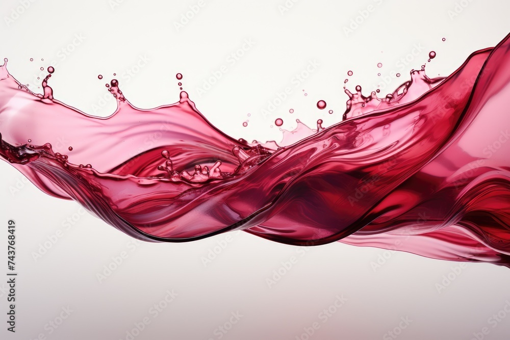 Aufkleber Vibrant red liquid splashes into the air against a pristine white background, creating an intricate pattern of movement and color