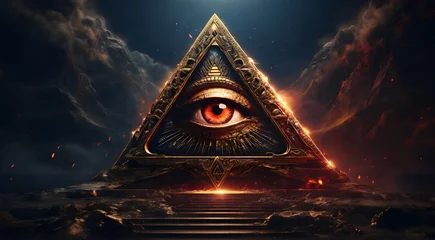 Küchenrückwand glas motiv Nordlichter the Illuminati eye in the triangle