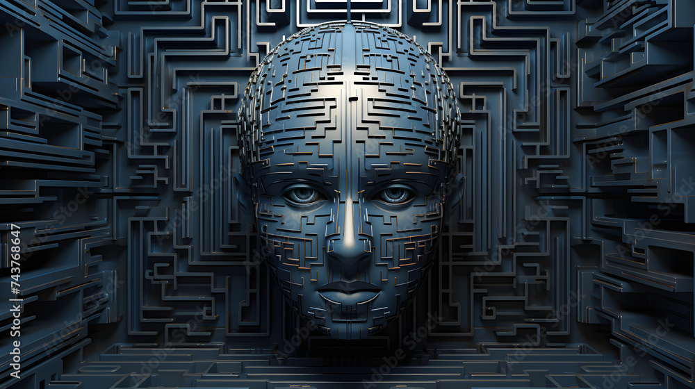 Poster a picture of the head of a computer in a maze