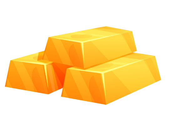 Gold bad stack of bricks, shiny treasure game asset isolated on white background