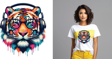 T shirt Design tiger face generative Ai
