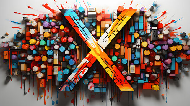 an abstract image of a letter x broken up into little pills