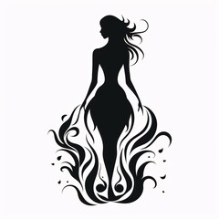 Black silhouette, tattoo of a woman on white background. Vector.