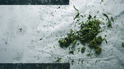 Marijuana remnants on a white backdrop.