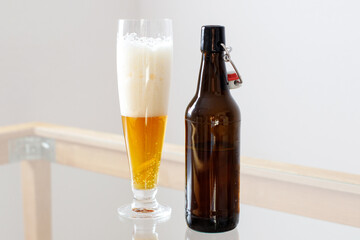 beer on a glass table. Bavarian beer.