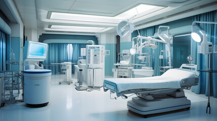 hospital operating room with light and large medical equipment
