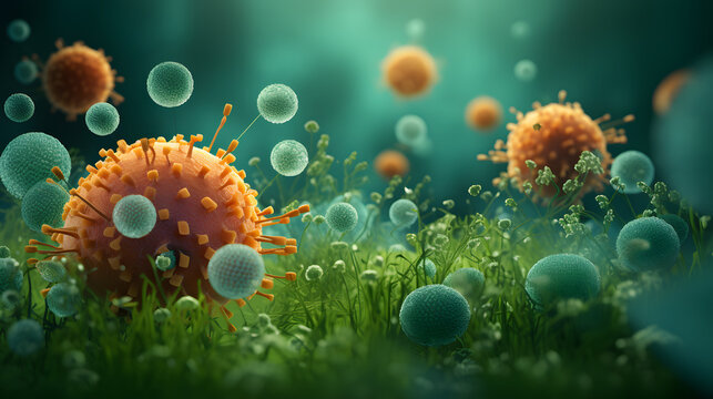 of different bacterias on a green background