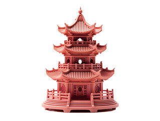 Fototapeta na wymiar Miniature Wooden Pagoda Isolated on Transparent Background. Sacred Buildings of Buddhism