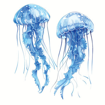 Watercolor vector drawing jellyfish jellyfish be