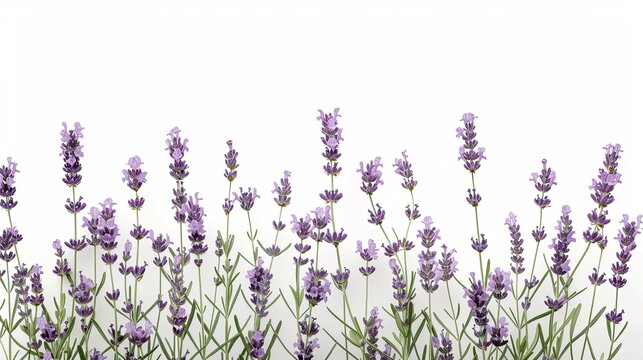 Lavandula aromatic herbal flowers isolated on white background
