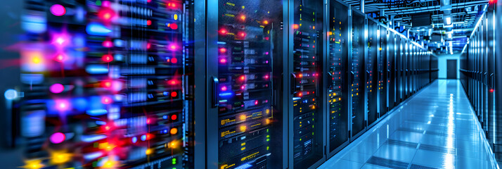 Naklejka premium Data center and network devices in high performance operation