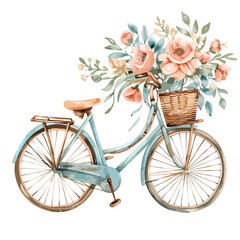 Watercolor vector illustration bike basket 