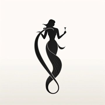 Black silhouette, tattoo of a mermaid on white isolated background. Vector.