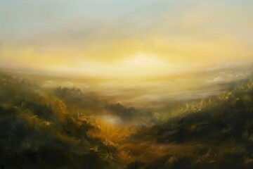 Fototapeta na wymiar Sunset Painting Over Valley. Generative AI
