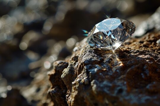 Clear cut diamong on a natural rock